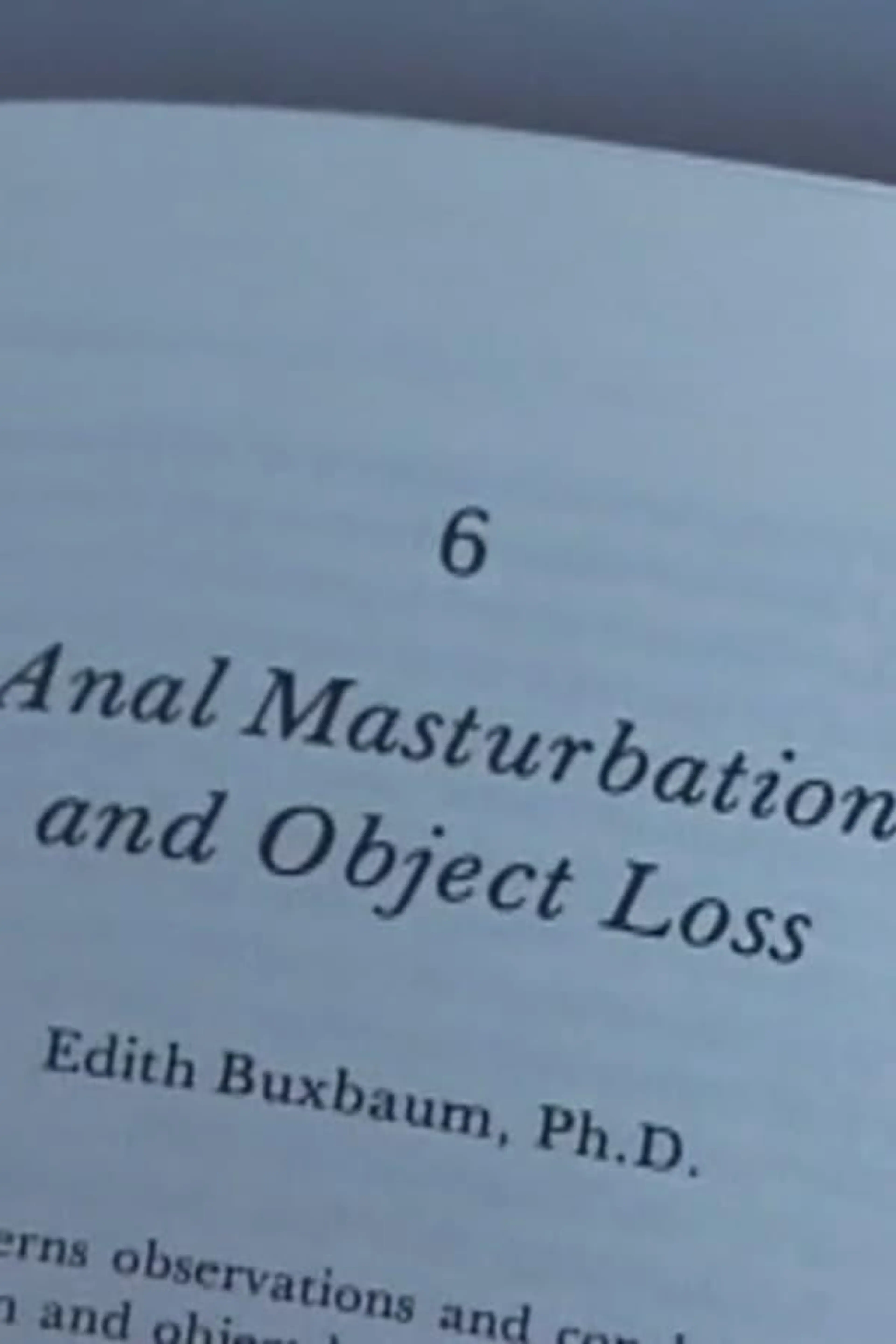 Anal Masturbation and Object Loss
